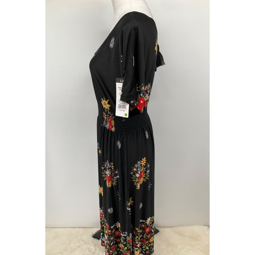 Lildy New Size L/XL Tassel Tie Back Maxi Dress Black Floral Boho - Picture 5 of 10